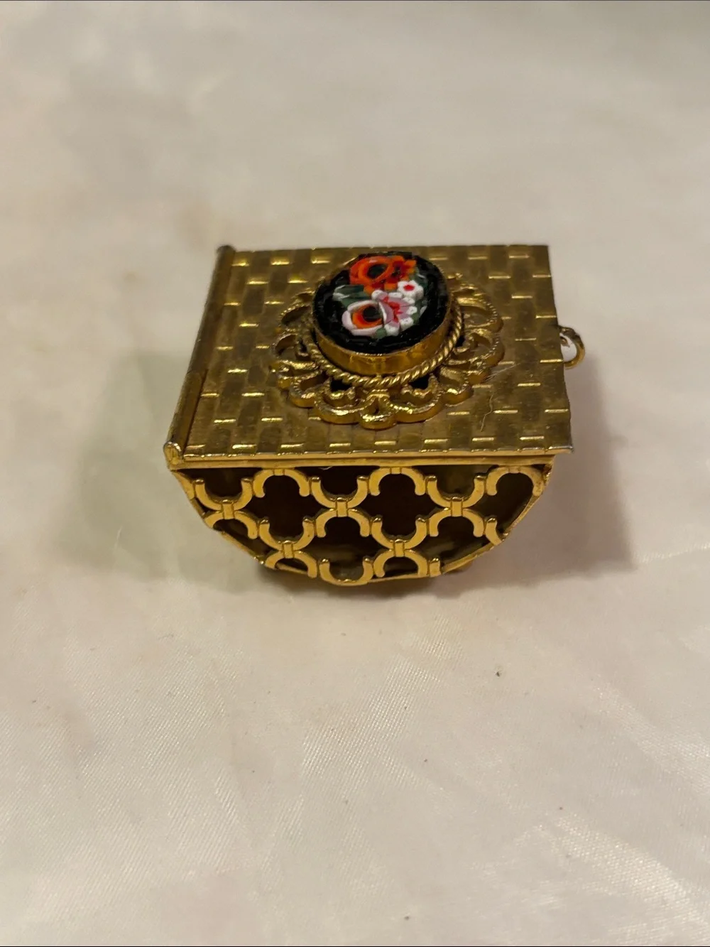 Gold Toned Floral Micro Mosaic Trinket Ring Box